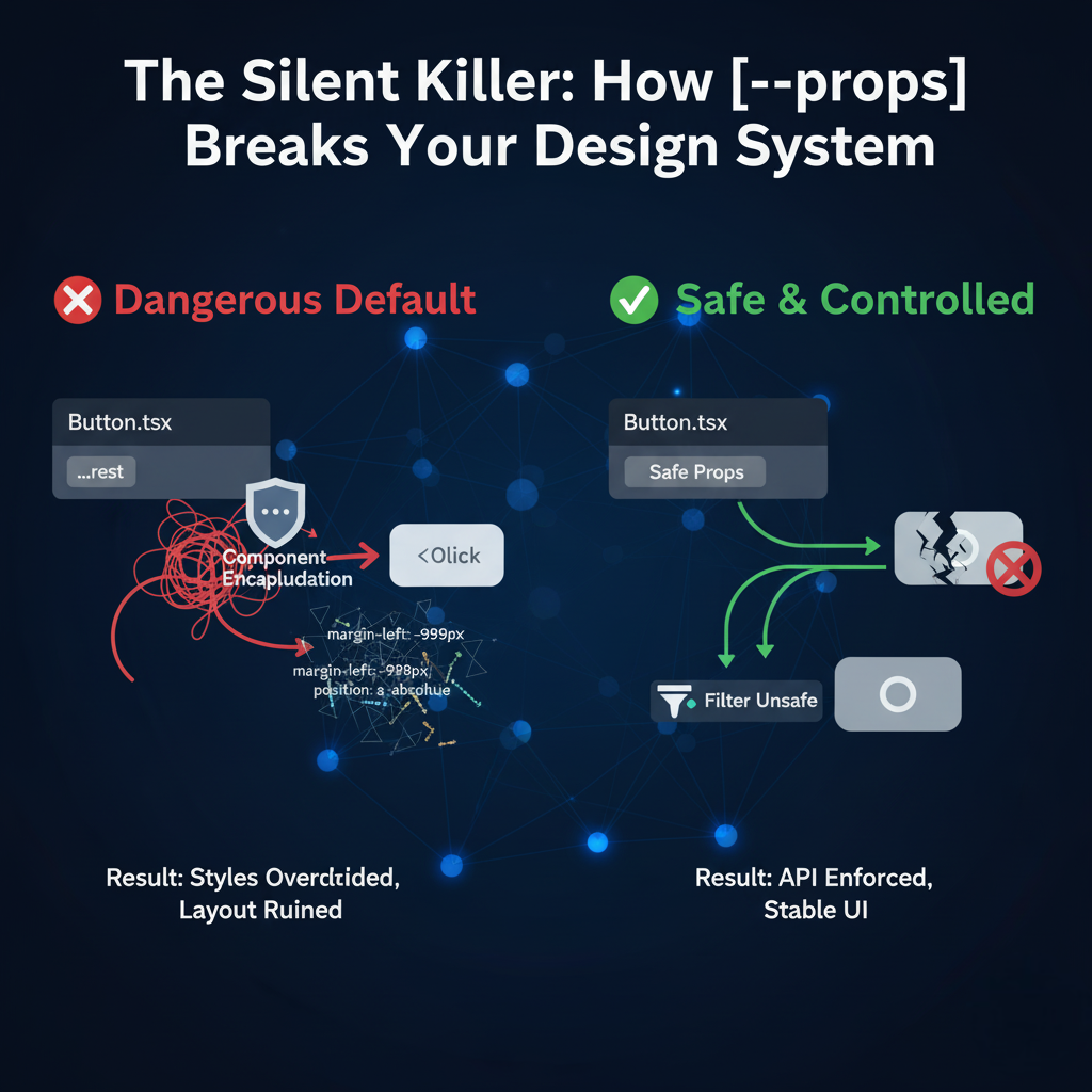Diagram showing how {...props} allows unwanted style overrides to leak into the DOM.